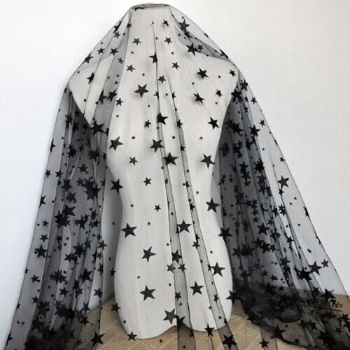 One meter High quality black mesh material Pentagram flocking tissu Skirt, dress Window screen sofa laying fabric