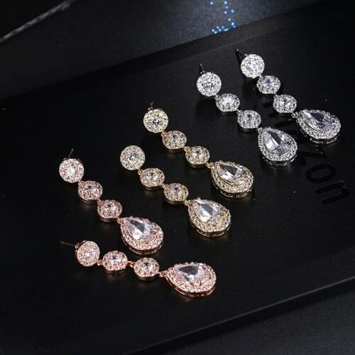 ORZTOON Floral CZ Wedding Crystal Cluster Droplet Teardrop bridal Earrings For Women Stylish Elegant Rose Gold Wedding Jewelry