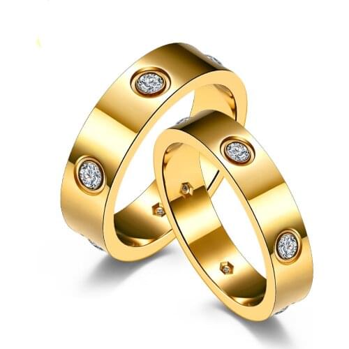 4.5MM/6MM Couple Ring for Engagement Anniversary Jewelry Gift Rhinestone Stainless Steel Woman Men Rings Love Promise