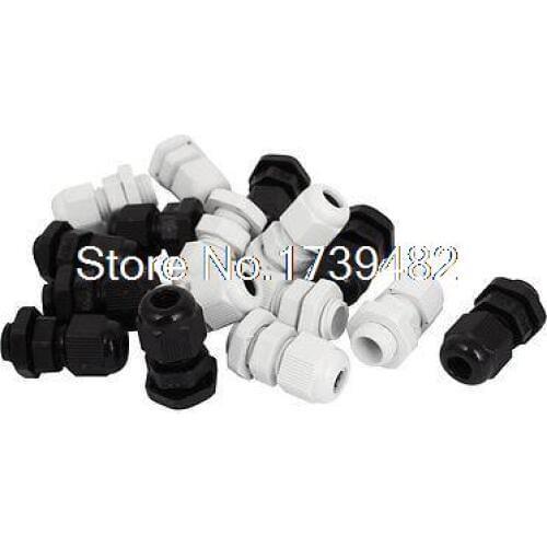 PG7 Waterproof Cable Glands Clamp White Black Plastic Connector 14pcs