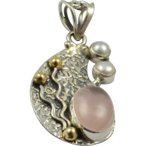 Lovegem Nature Rose Quartz & Pearl Pendant 925 Sterling Silver, 44.2 mm, MHBAP5002