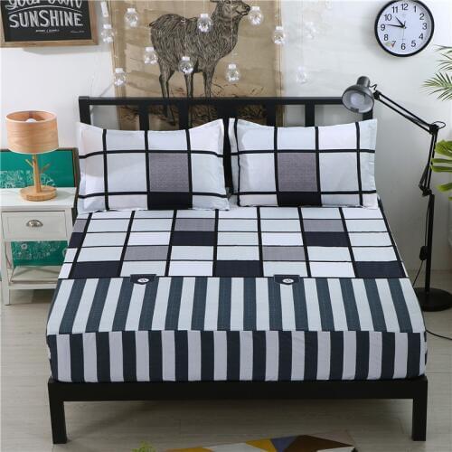 1pcs Polyester Bedsheet Black Striped Printed Bedding Fitted Sheet Mattress Cover Bed Sheet With Elastic Band Bedspreads Sheets
