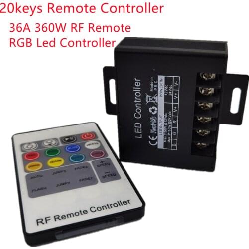 36A 360W RF Remote RGB Led Controller 20keys Remote Controller for 3528 5050 RGB LED Strip Lights DC12-24V