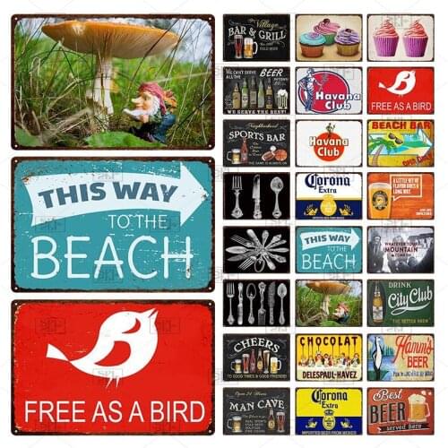 Retro Beach Bar Dessert Beers Metal Tin Sign Good Time Wall Poster Painting Home Pub Cafe Metal Plates Plaques Arts