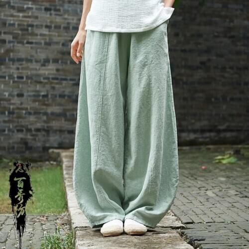 Spring Women Yoga Pant Cotton Linen Wide Leg Harem Bloomers Sweatpants Casual Jogger Fitness Workout Tai chi Pant Sportswear