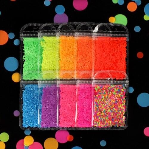 10Pcs Mixed Fluorescence Round Glitter Nail Sequins Colorful Circle Flake Design For Manicure Charm Nails Accessories RK390094