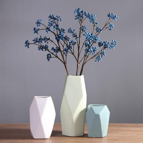 Modern creative geometric ceramics white polygonal vase minimalist decoration dry vase table top wedding home decoration