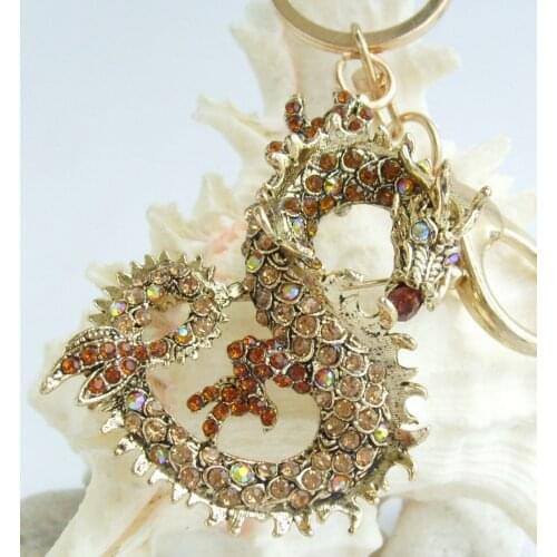 Unique 2.36" Chinese Dragon Keychain Pendant Brown Austrian Crystal K02980C4