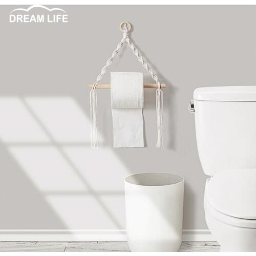 Paper Towel Rack Wall Hanging Decor Ornaments Boho Hand Woven Tapestry Cotton Line Home Bathroom Storage Decoration Bohemia
