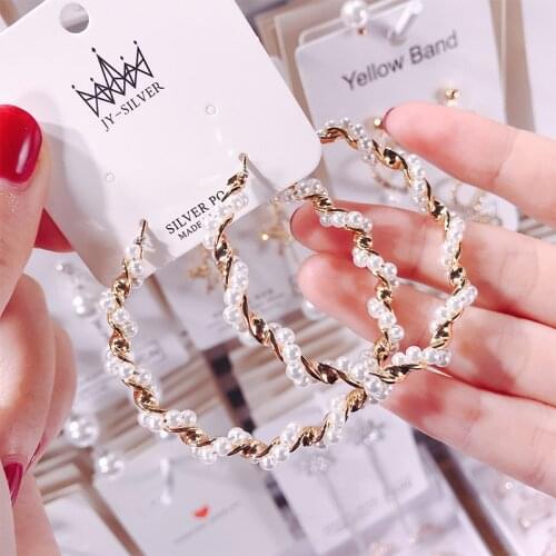 Vintage Gold Pearl Hoop Earrings For Women Accesories Big Circle/round Earrings Rings Fashion Hoops 2020 Ear Creoles Jewelry