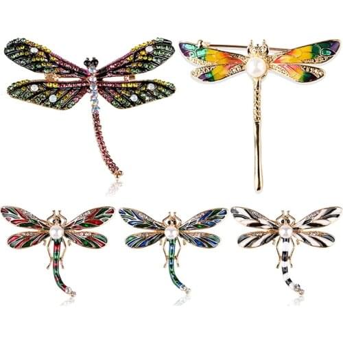 Vintage Design Shinny Crystal Rhinestone Dragonfly Brooches For Women Dress Scarf Brooch Pins Jewelry Accessories Gift