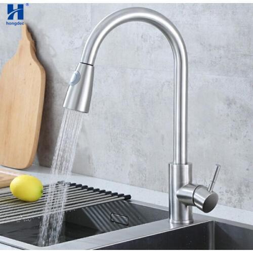 Hongdec 304 Stainless Steel 2 Function Pull out Sprayer Kitchen Faucet Brushed Nickel