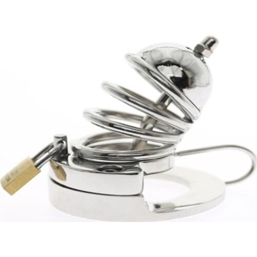 Lockable Penis Lock Stainless Steel Cock Cage Penis Ring Chastity Device Belt Tool Restraint Sex Toys for Men BS073 40/45/50mm