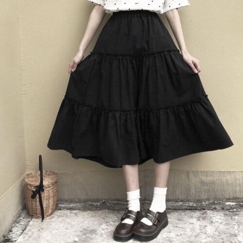 Summer cotton High Waist Long Maxi Pleated Ruffles skirt For Female Dark Petal A-line skirts Harajuku Womens Gothic Streetwear