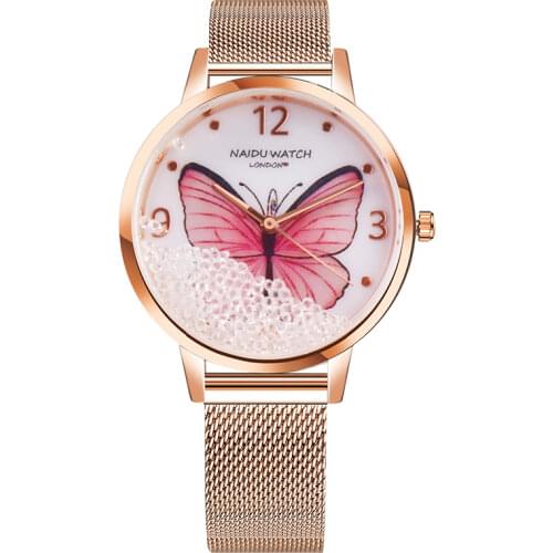 Rose Gold Women Watch 2019 Butterfly Luxury Diamond Ladies Wrist Watch Steel Mesh Bracelet Female Clock relogio feminino