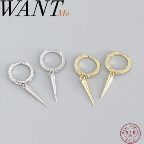 WANTME Genuine 925 Sterling Silver Luxury Pave Zircon Spike Rivet Pendant Stud Earrings for Women Bohemian Gothic Party Jewelry