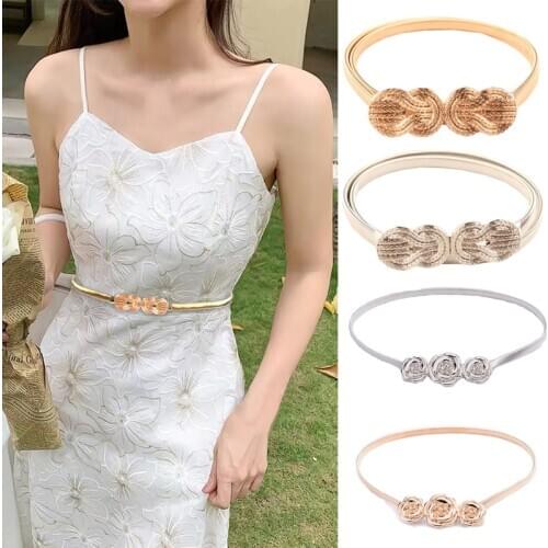 Gold silvery leaf shape Wedding designer Elastic belts for women girl Stretch Skinny Waist Belt Cummerbunds metal female belt