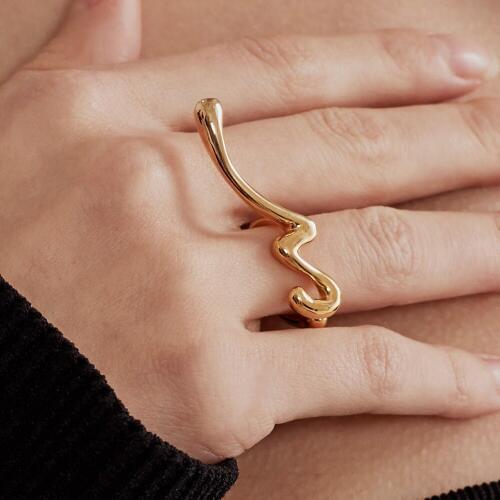 18k gold plated 1pc exaggerate Authentic 925 sterling silver Smooth Glossy Long Ring adjust France design Fine Jewelry TLJ1210