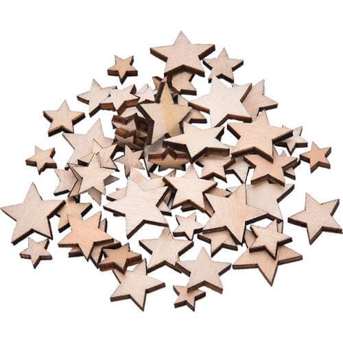 100Pcs Assorted Size Natural Wood Star Plain Shabby Chic Craft Scrapbook