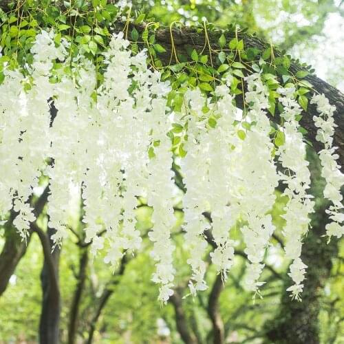 12 Pcs 40/60/90/120 CM In Length White Hydrangea Garland Hanging Flowers for Outdoor Wedding Arch Decor Wisteria Vine