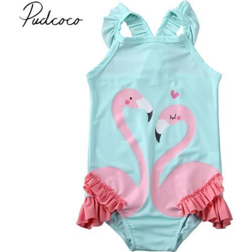 2020 Summer Swimsuit Baby Girls Flamingo Swimming Costume Kids One Piece Tankini Cartoon Bikini Swimwear Swimsuit Beachwear
