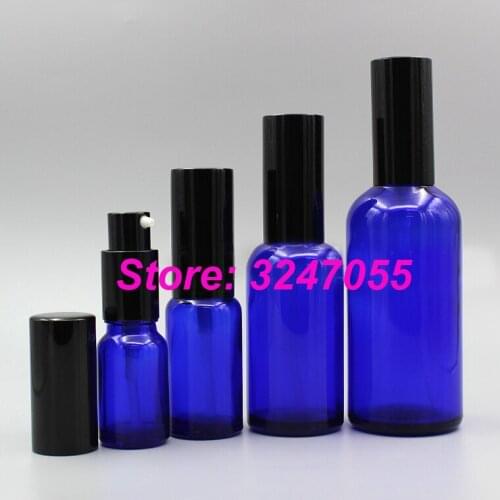 5ml10ml15ml20ml30ml50ml Blue Glass Cosmetic Emulsion Vial, Portable Makeup Glass Lotion Pump Bottle,Essential Oil Pump Container