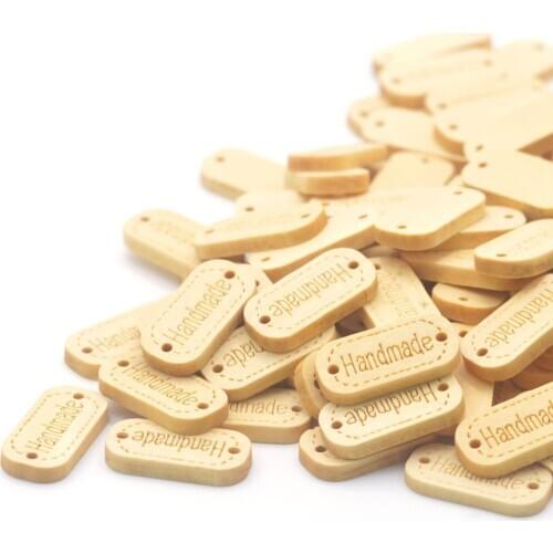 50pcs Handmade Label Tags Sewing Wood Buttons Garment Embossing DIY Craft Supplies Wholesale Knitting Decor Accessories