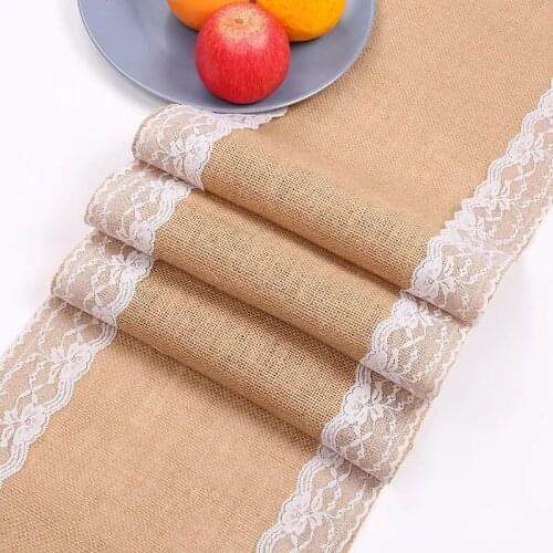 BALLE Vintage Burlap Lace Hessian Table Runner Natural Jute Home Textile Wedding Party Banquet Wedding Decoration Top Qualities