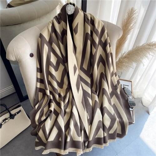 Lady Cashmere Winter Scarf for Women Design Print Pashmina Shawls Female Wraps Blanket Hijab Thick Warm Bufanda Stoles