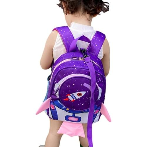 Kids Backpack With Safety Leash Lovely Children 3D Cartoon Rocket Lightweight School Bags Shoulder Bag Backpacks