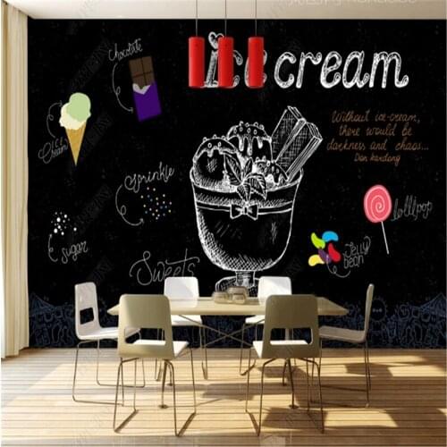 Blackboard Hand Drawn Ice Cream Mural Wallpapers Industrial Decoration Gourmet Dessert Shop Background Wall Paper Home Decor