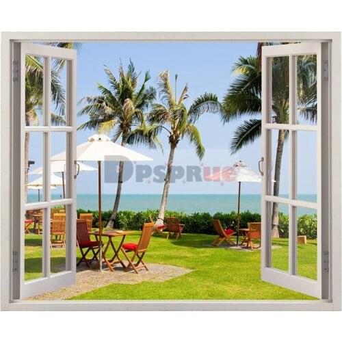 Dpsprue 5D DIY Full Square Drill Diamond Painting coconut tree Window Daimond Mosaic Diamant Embroidery Home Room Decor FS27