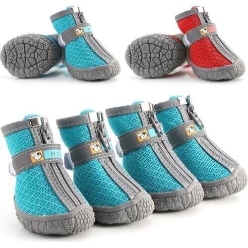 4 pcs Breathable Dog Shoes Reflective Dog Boots Anti-slip Pet Shoes Puppy Booties For Small Dogs Cats Puppy Chihuahua Pug