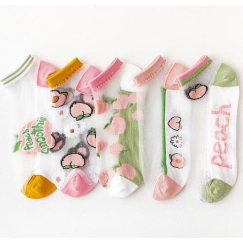 There are many pairs of summer leisure gauze socks, womens embroidered peach transparent socks. Socks for women