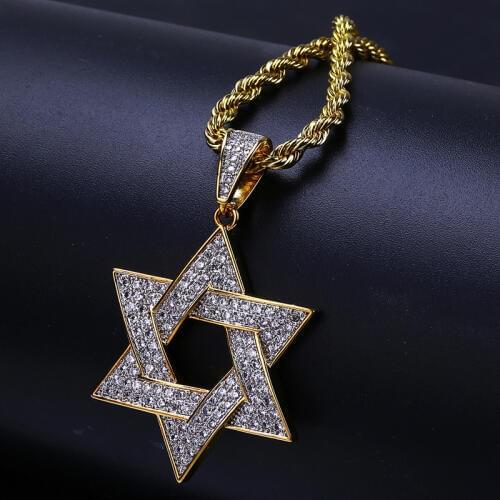 European and American six-pointed star Micro setting mens pendant Davids star hiphop hanging mens necklace