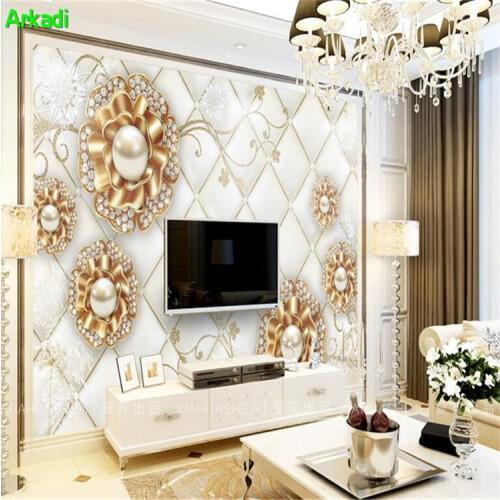 Wallpaper Mural Modern Art 3D Soft Bag Luxury Gold Diamond Flower Jewelry TV Wall Simple Modern Home Decor