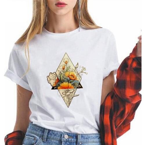 Harajuku T Shirt Women Ullzang Geometric Flower T-shirt Funny Cartoon Graphic Tshirt 90s Fashion Top Tees Female