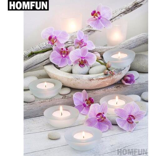 HOMFUN Full Square/Round Drill 5D DIY Diamond Painting "Orchid candle" Embroidery Cross Stitch 5D Home Decor Gift A00722