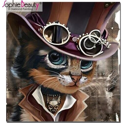 Sophie Beauty DIY Diamond Painting Cross Stitch Rhinestones Diamond Embroidery Mosaic Cool Cat Animal Home Decor Needlework C650