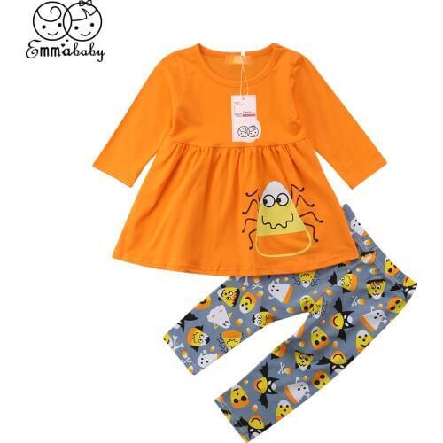 Halloween Spider Clothes Sets Infant Toddler Kid Baby Girl Clothes Cotton Long Sleeve Outfit Set T-shirt Top Dress Legging Pants