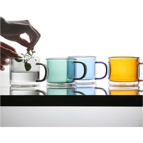 Creative Design Double Wall Glass Water Cups 250ml Colourful Pink Yellow Blue Green Cold Hot Drinks Water Coffee Cup Mugs