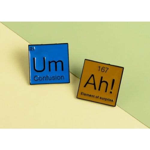 Square Tone word Enamel Pins Surprise "Ah" Confusion "Um" Brooches Badges Bag Clothes Lapel Pins Trendy Jewelry Gift For Friends