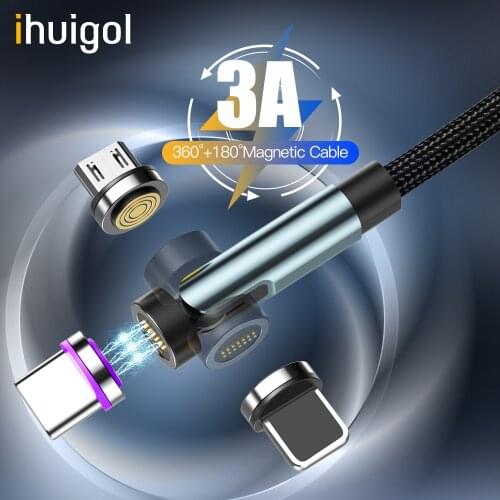 Ihuigol 3A 540 Degree Rotation Magnetic USB Cable 7Pin Fast Magnet Lighting Micro USB Type C For iPhone Samsung Xiaomi Data Cord