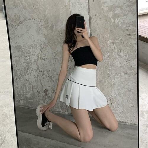 White Pleated Skirt Short Woman Elastic Waist Mini Skirts Sexy Mircro Summer Embroidery Mini Tennis Skirt New Preppy Black Skirt