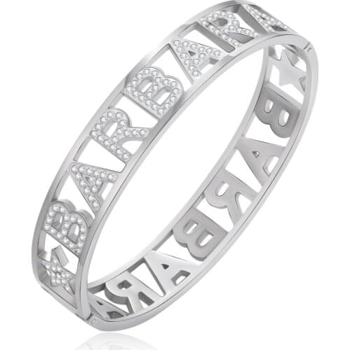 Fashion Womens Name BABARA Bracelets Stainless Steel Elegant Crystal Bangles Luxury Jewelry Accessories Gift 2021