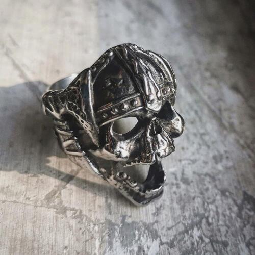 EYHIMD Vintage Mens Viking Skull Stainless Steel Biker Ring Celtics Ax Warrior Berserker Symbol Norse Jewelry