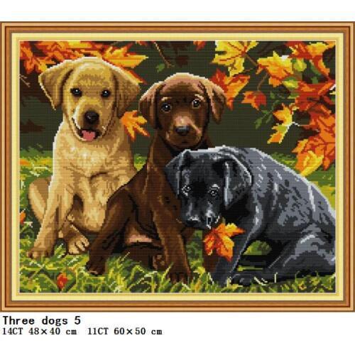 Three Puppies Counted Cross Stitch Kit DMC Color Cotton Thread 14ct11ct Canvas Print Needle Embroidery Set DIY Manual Needlework