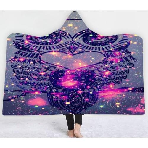 Owl Hooded Cloak Blanket Digital Printing Pattern Hooded Cloak Blanket Large Plush Hat Blanket