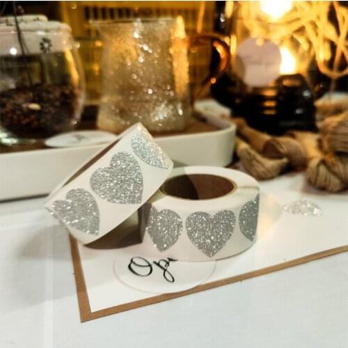 500pcs 1 Inch Matte Glitter Sticker Round Heart Seal Labels for DIY Gift Box Baking Package Envelope Stationery Decor