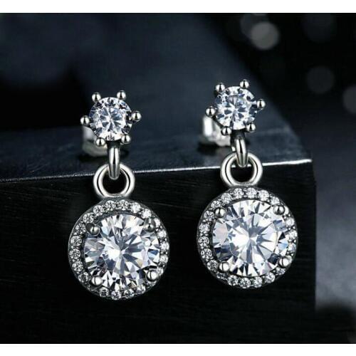 Genuine 100% 925 Sterling Silver AAA cubic zirconia Halo stud wedding engagement vintage women cz earring silver